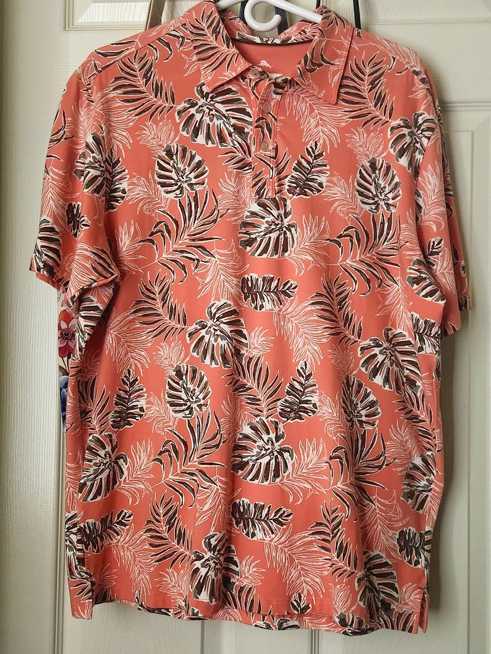 Tommy Bahama Coral Leaf-Print Polo Shirt